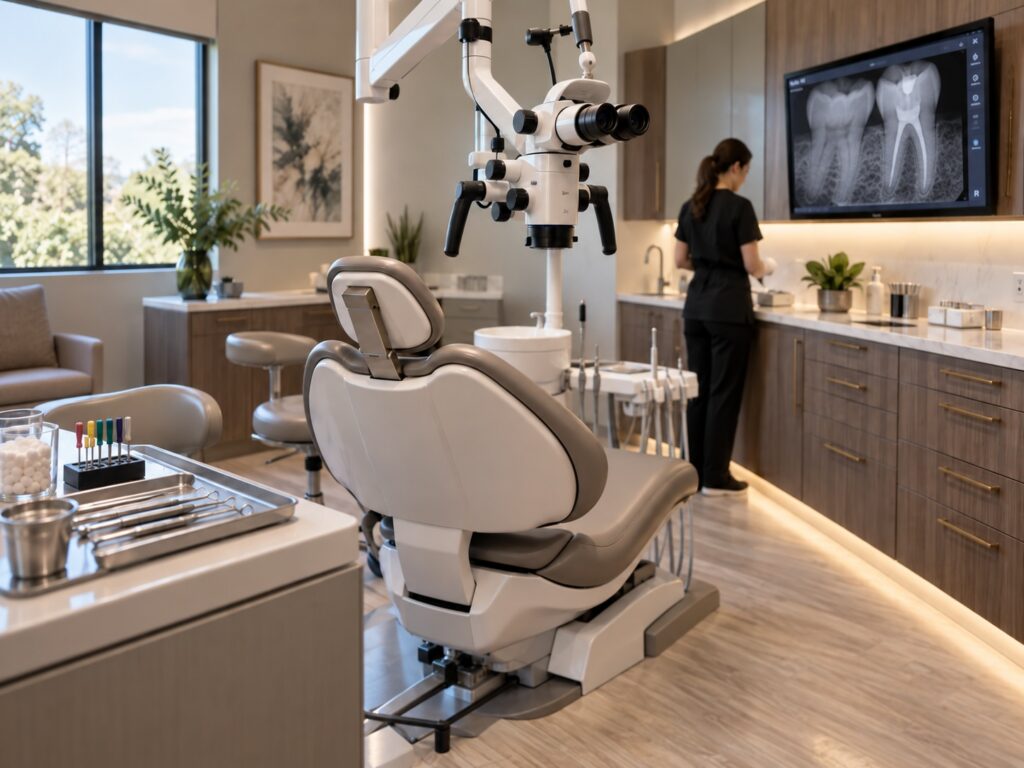 On-site endodontic operatory with dental microscope and specialty equipment inside a general dental practice